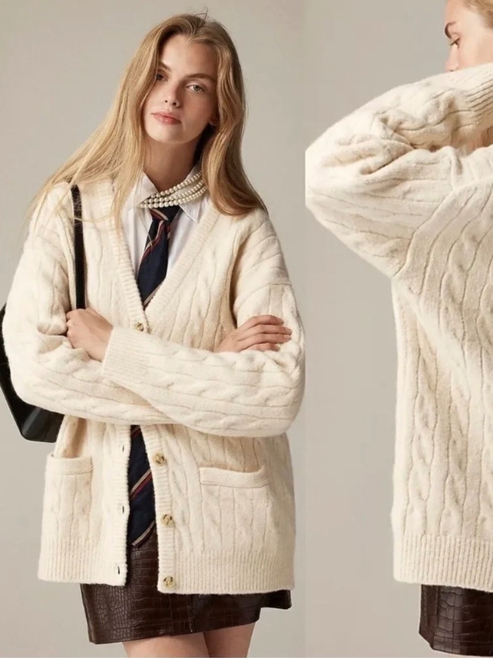 J. Crew Cream Cable Knit Button Front Relaxed Cardigan Sweater Women's S/M